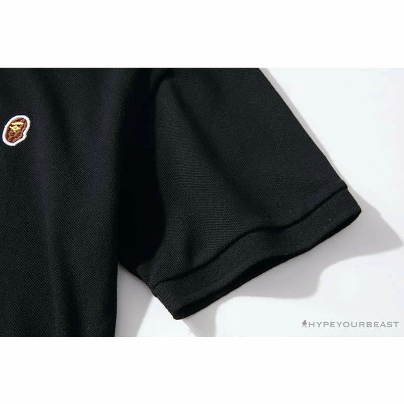BAPE Solid Color Versatile Embroidered Ape Head Small Badge Polo Shirt ‘BLACK’ Clothes