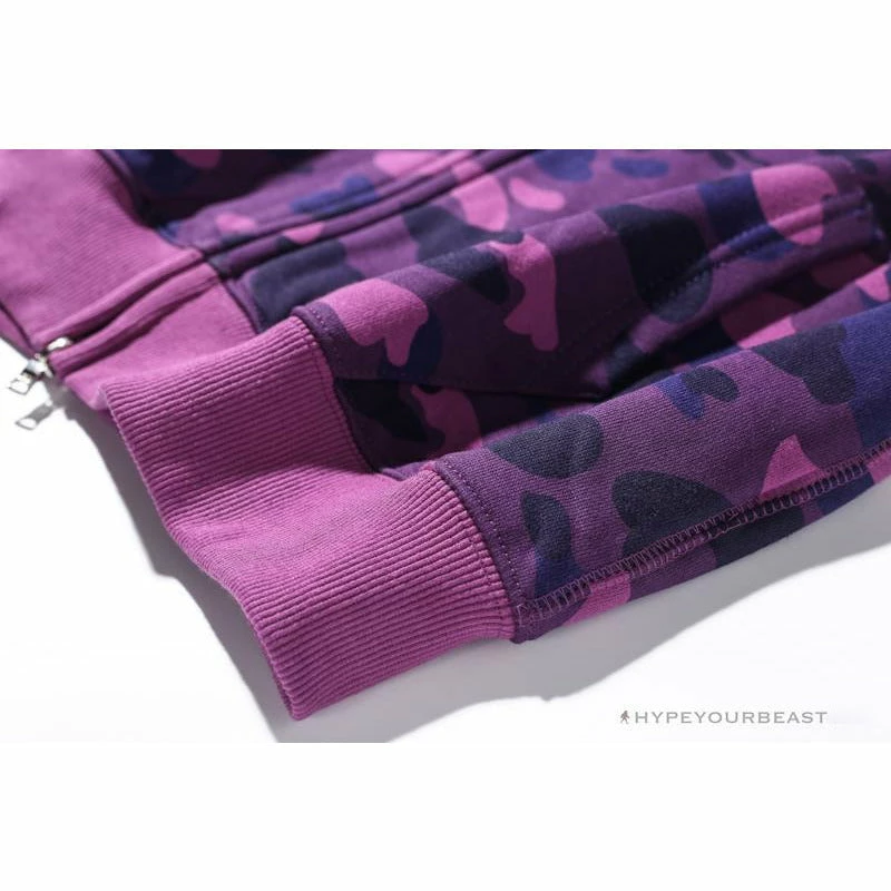 BAPE Shark Head Classic Embroidered Camouflage Zip-Up Hoodie ‘PURPLE’ Clothes