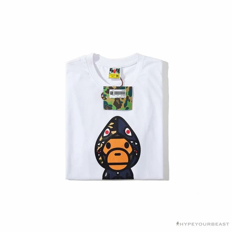 BAPE Baby Milo Blue Shark Hat Little Monkey Tee Shirt ‘WHITE’