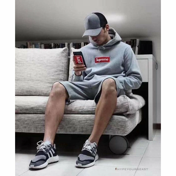 S*p*e box logo hoodie grey red