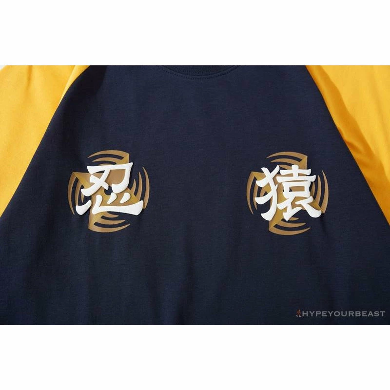 Clothes BAPE Japanese Ninja Ape Man Raglan Sleeve Color Block Tee Shirt ‘YELLOW’