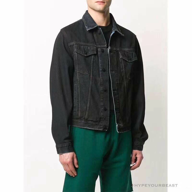 OFF-WHITE Autumn And Winter New ️Back Blue Arrow Wash Denim Jacket Hoodies & Jackets