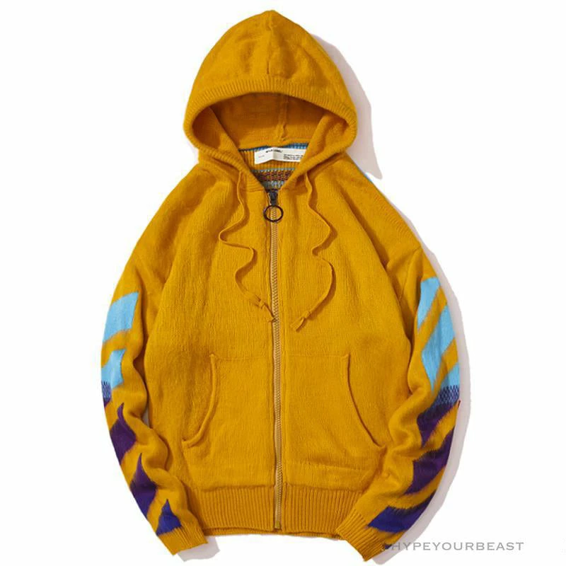 OFF-WHITE Mohair Zip Sweater Hoodie ‘Yellow’