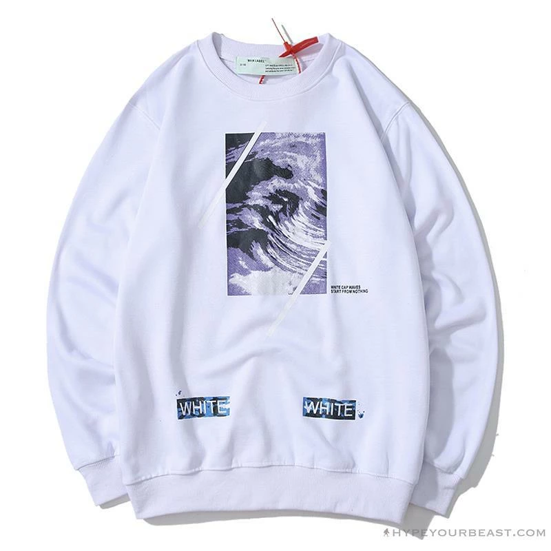 Shirts OFF-WHITE Classic Wave Oil Painting Cotton Terry Long Sleeve Shirt ‘WHITE’