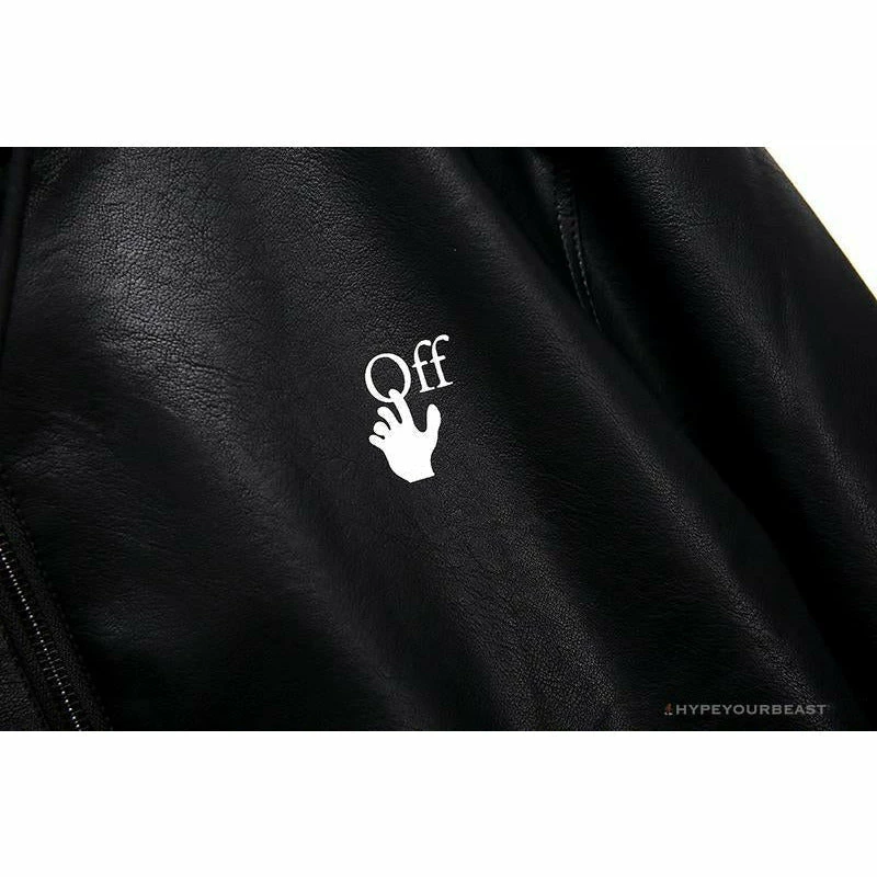 OFF-WHITE 20FW New Logo Hooded Leather Jacket Black Hoodies & Jackets