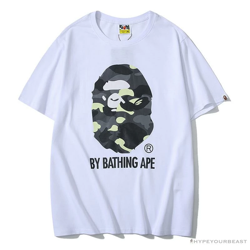 BAPE Luminous Spots Camouflage Great Ape Man Black Head Cotton Short Sleeve Tee Shirt ‘WHITE’ Clothes