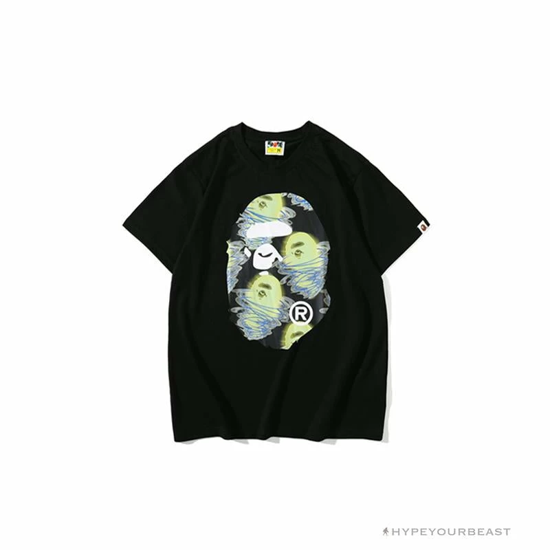 Clothes BAPE Green Ape Head Blue Storm Tee Shirt ‘BLACK’