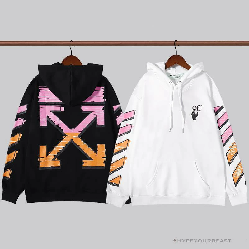 OFF-WHITE Pink Orange Arrow Hoodie ‘BLACK’ Hoodies & Jackets