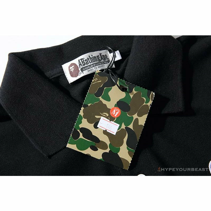 BAPE Solid Color Versatile Embroidered Ape Head Small Badge Polo Shirt ‘BLACK’ Clothes