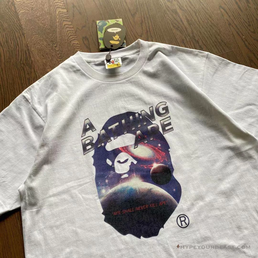 Clothes Bape Tee Shirt White Galaxy