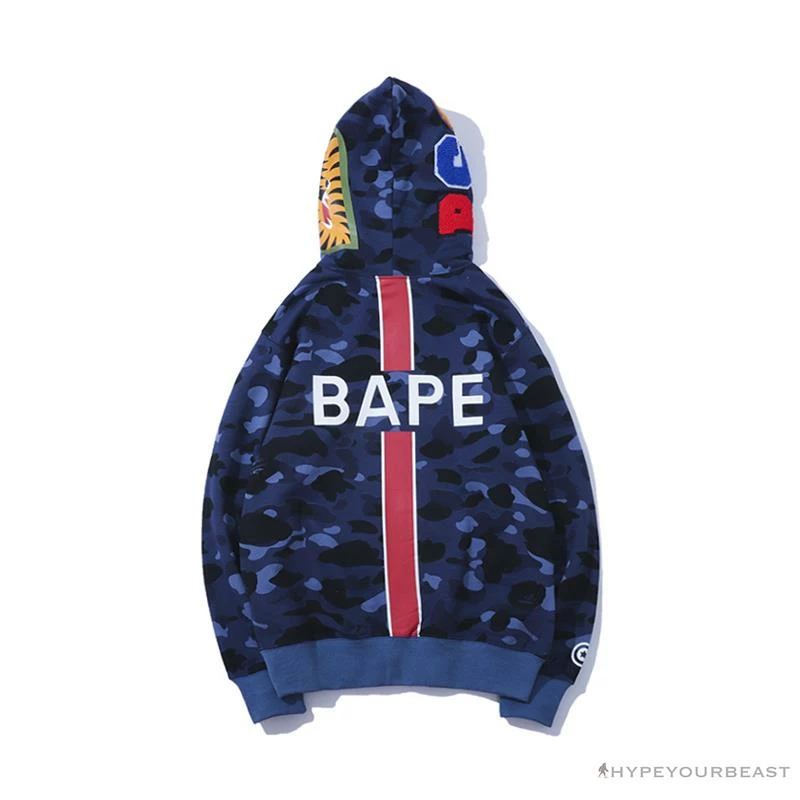 BAPE X PSG Paris Saint-Germain Camouflage Blue Hoodie Clothes