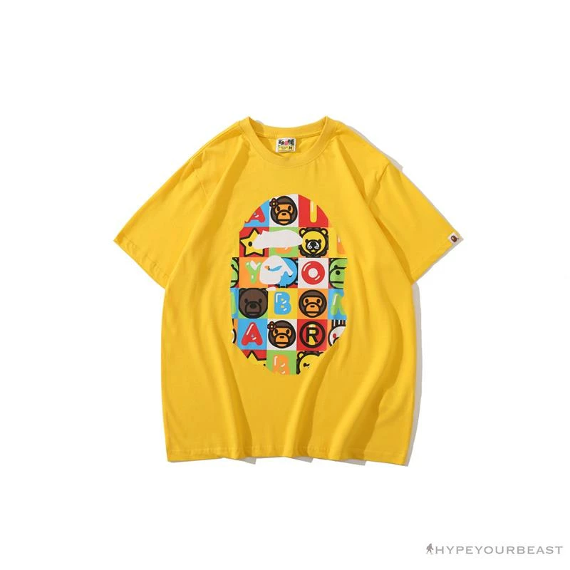 BAPE Baby Milo Color Square Ape Head Tee Shirt ‘YELLOW’ Clothes