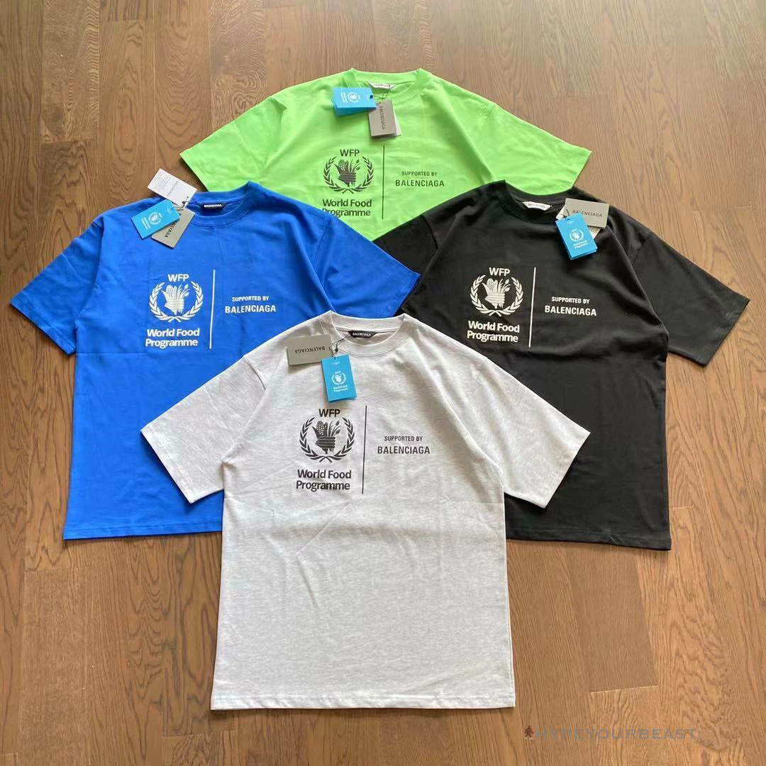 bcg S*pport word food programme tee shirt blue