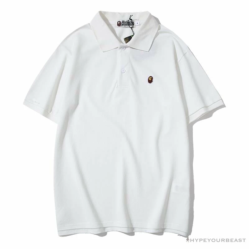 BAPE Solid Color Versatile Embroidered Ape Head Small Badge Polo Shirt ‘WHITE’