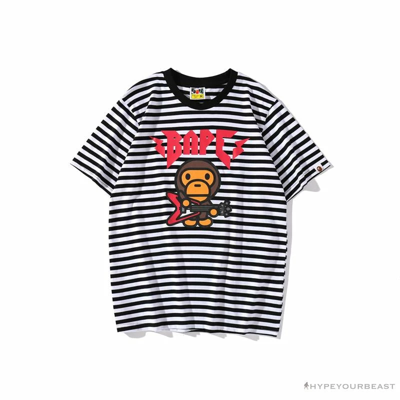 BAPE Baby Milo Rock Bass Player Striped Tee Shirt ‘BLACK’ Clothes