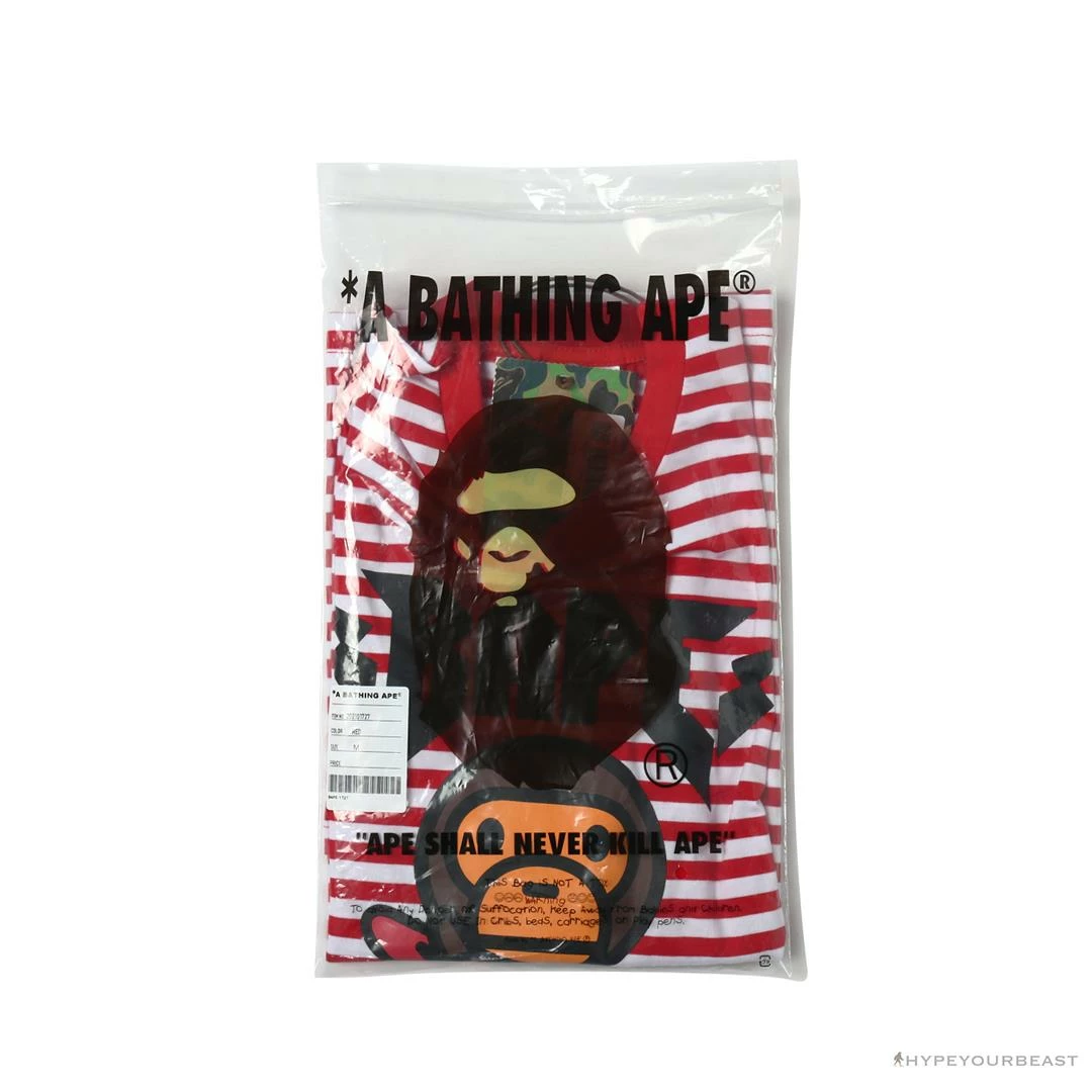 BAPE Baby Milo Rock Bass Player Striped Tee Shirt ‘RED’ Clothes