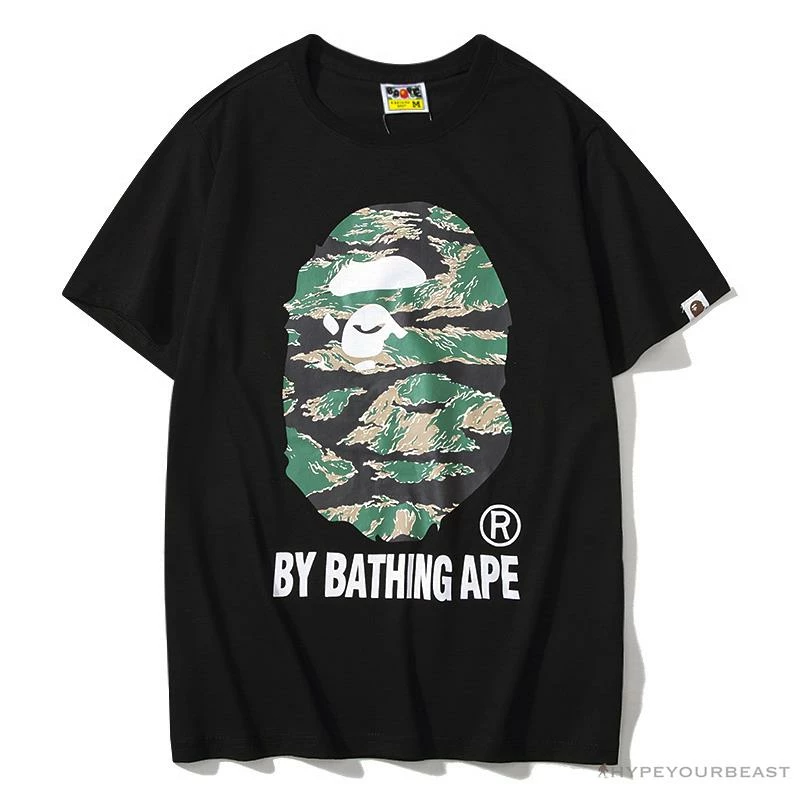 Clothes BAPE Tiger Pattern Camouflage Ape Man Initial Print Tee Shirt ‘BLACK’