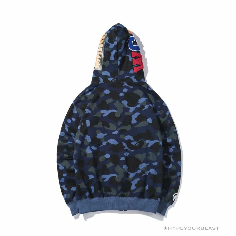 BAPE Shark Head Classic Embroidered Camouflage Zip-Up Hoodie ‘BLUE’