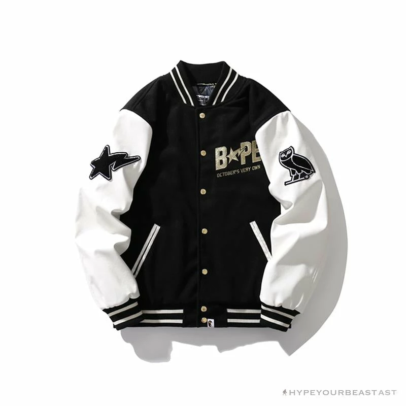 BAPE OVO Patchwork Baseball Owl Jacket Clothes