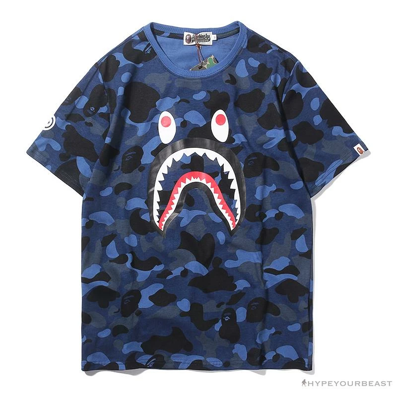 BAPE Camouflage Shark Head Classic Cotton Short Sleeve Tee Shirt ‘BLUE’ Clothes