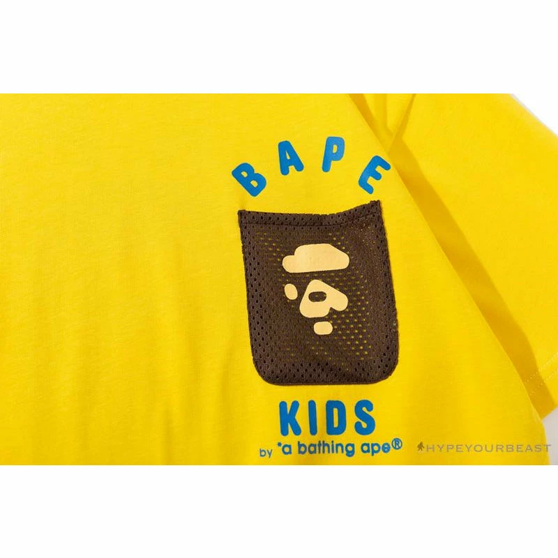 BAPE KIDS Small Net Pocket Ape Man Head Tee Shirt ‘YELLOW’ Clothes