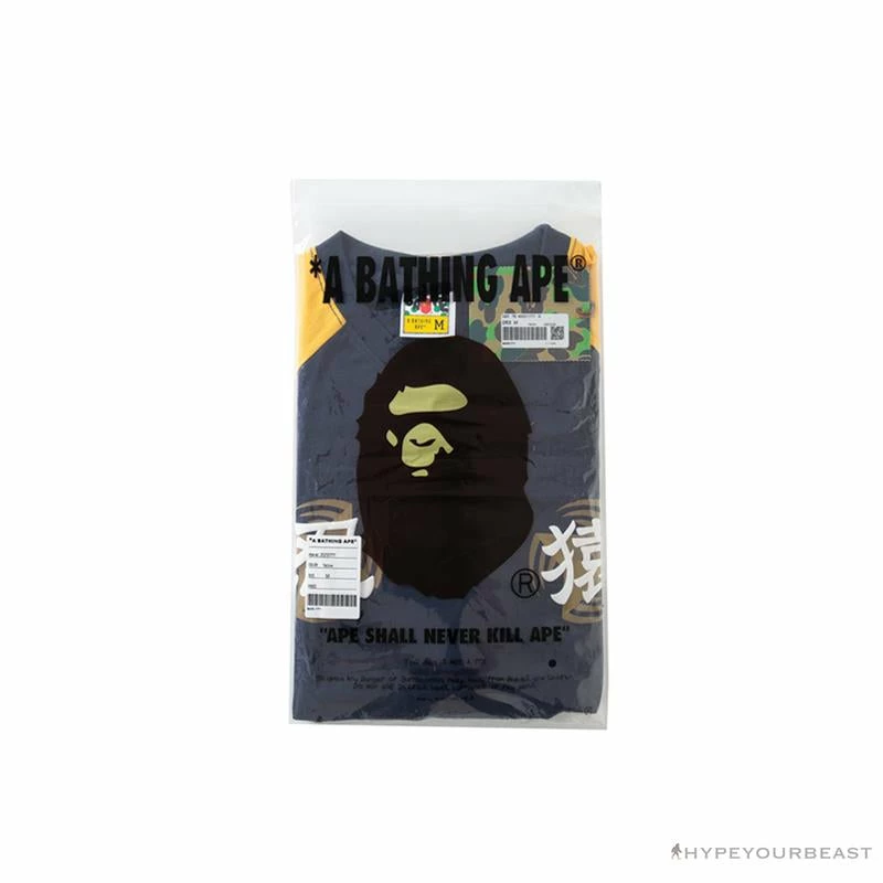 Clothes BAPE Japanese Ninja Ape Man Raglan Sleeve Color Block Tee Shirt ‘YELLOW’