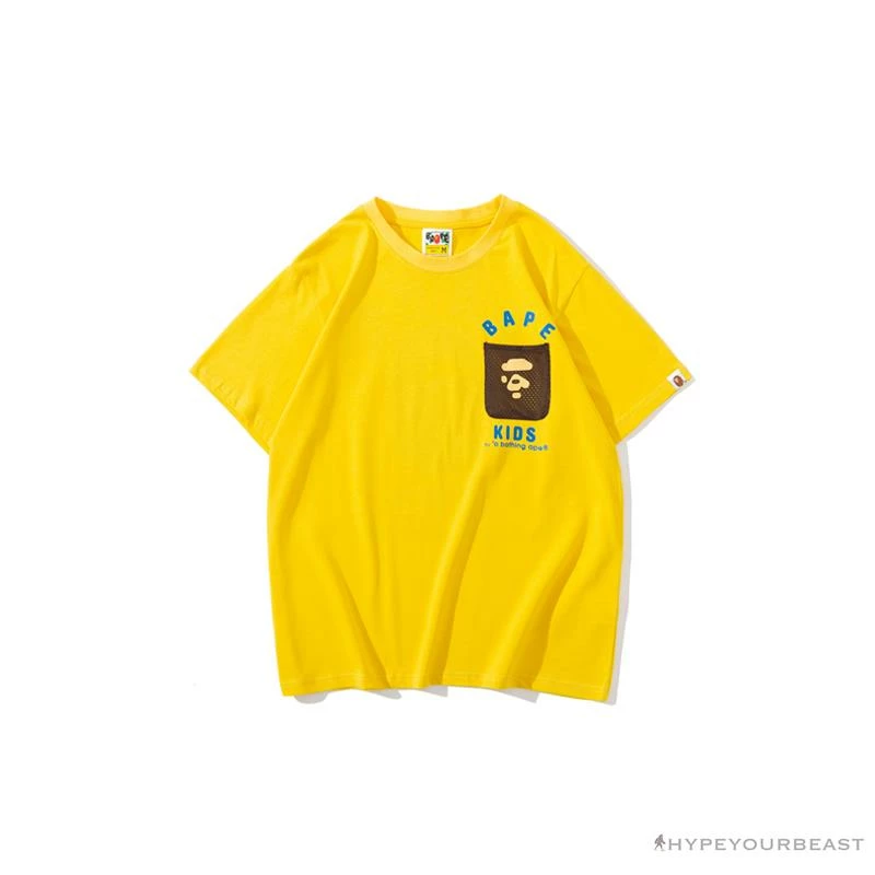 BAPE KIDS Small Net Pocket Ape Man Head Tee Shirt ‘YELLOW’ Clothes