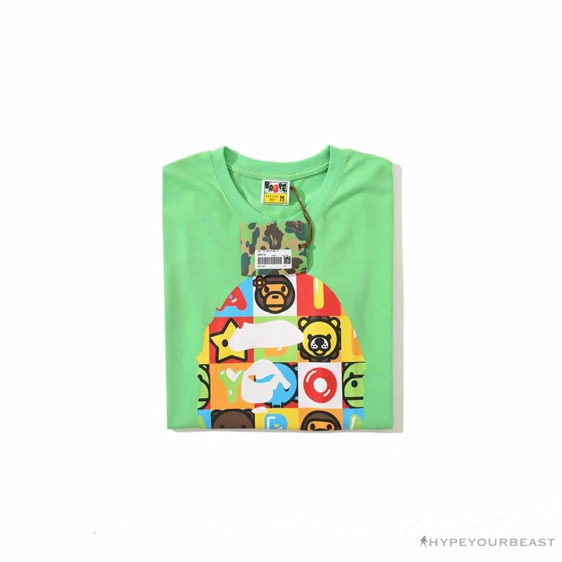 Clothes BAPE Baby Milo Color Square Ape Head Tee Shirt ‘GREEN’