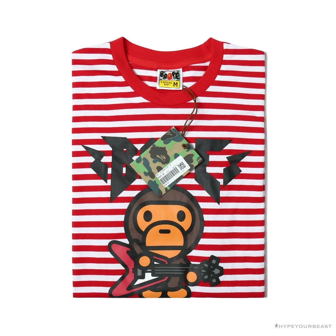 BAPE Baby Milo Rock Bass Player Striped Tee Shirt ‘RED’ Clothes