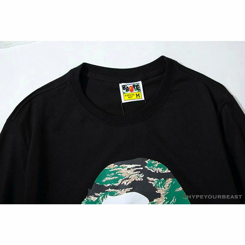 Clothes BAPE Tiger Pattern Camouflage Ape Man Initial Print Tee Shirt ‘BLACK’