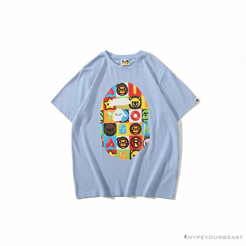 BAPE Baby Milo Color Square Ape Head Tee Shirt ‘BLUE’ Clothes
