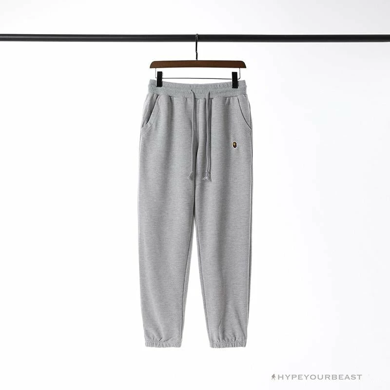 Clothes BAPE Classic Ape Head Embroidered Standard Cotton Terry Pants ‘LIGHT GREY’