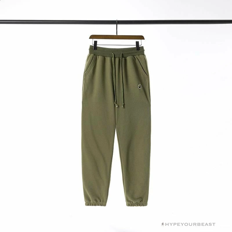 BAPE Classic Ape Head Embroidered Standard Cotton Terry Pants ‘ARMY GREEN’