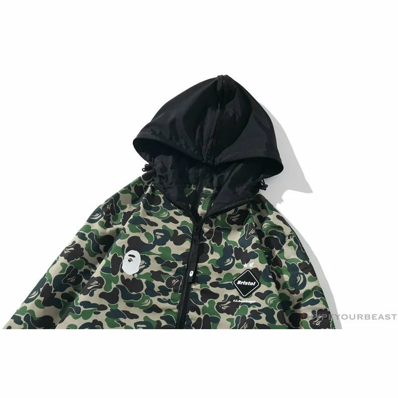 BAPE X FCRB Joint Double Zip Camouflage Hoodie ‘GREEN’