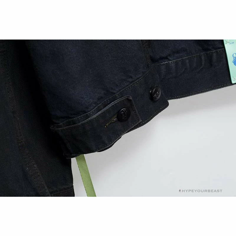 OFF-WHITE Autumn And Winter New ️Back Blue Arrow Wash Denim Jacket Hoodies & Jackets