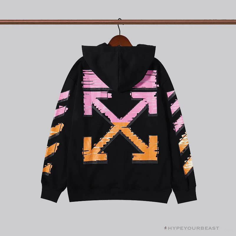 OFF-WHITE Pink Orange Arrow Hoodie ‘BLACK’ Hoodies & Jackets