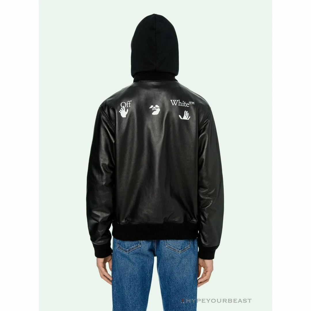 OFF-WHITE 20FW New Logo Hooded Leather Jacket Black Hoodies & Jackets