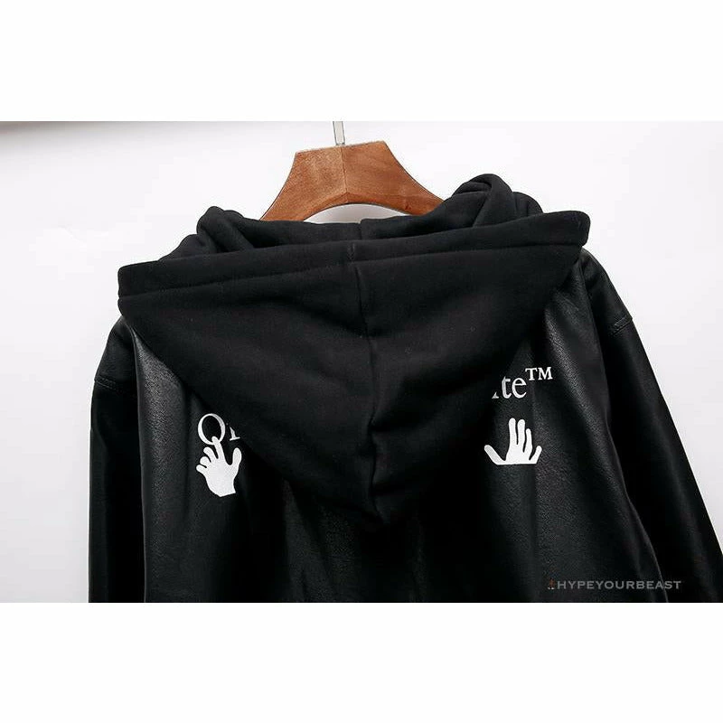 OFF-WHITE 20FW New Logo Hooded Leather Jacket Black Hoodies & Jackets