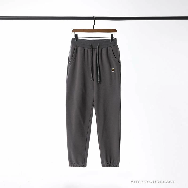 BAPE Classic Ape Head Embroidered Standard Cotton Terry Pants ‘DARK GREY’