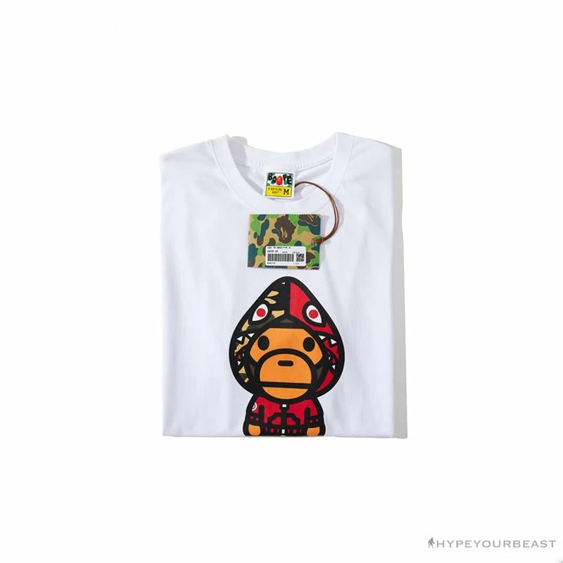 BAPE Baby Milo Red Shark Hat Little Monkey Tee Shirt ‘WHITE’