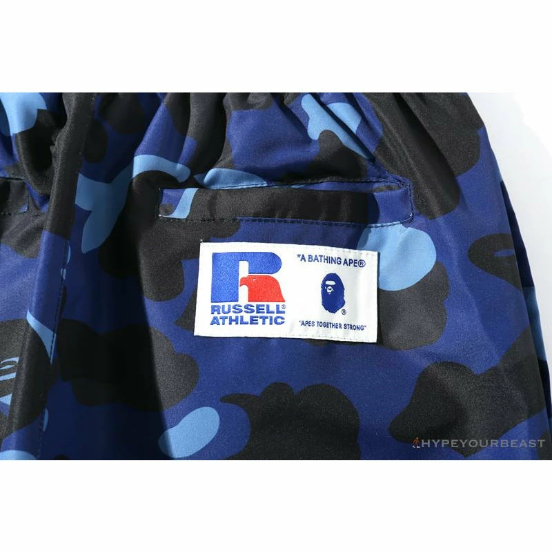 Clothes BAPE X RUSSELL ATHLETIC Drawstring Camouflage Pants ‘BLUE’