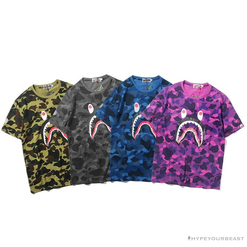 BAPE Camouflage Shark Head Classic Cotton Short Sleeve Tee Shirt ‘GREEN’ Clothes