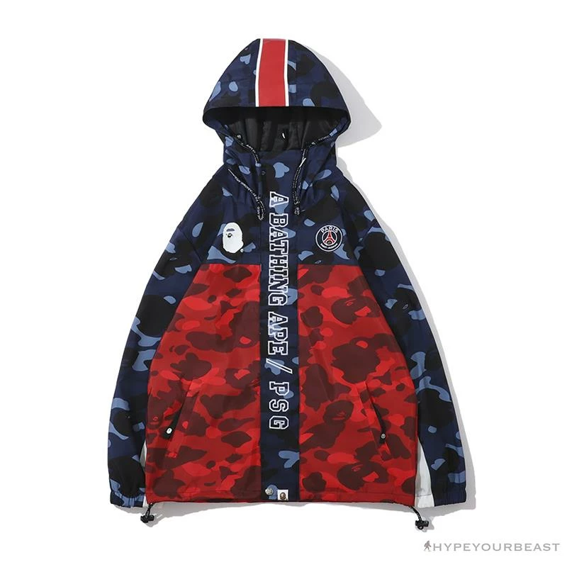 Clothes BAPE X PSG Paris Saint-Germain Camouflage Blue-Red Hoodie