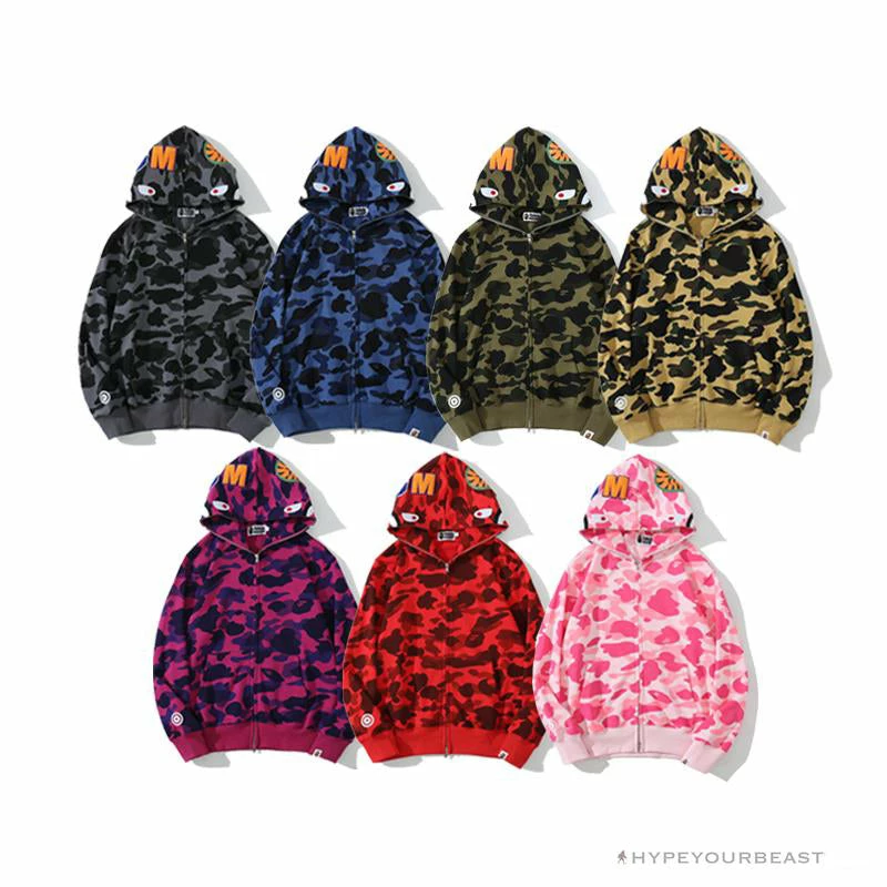 Clothes BAPE Camo Hoodie Shark Head ‘GREY’