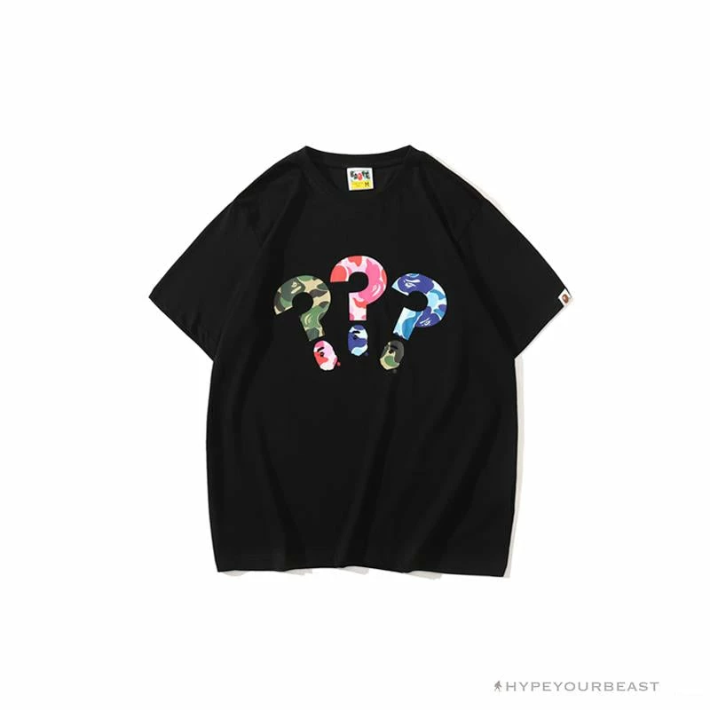 Clothes BAPE Camouflage Three-Color Question Mark Tee Shirt ‘BLACK’