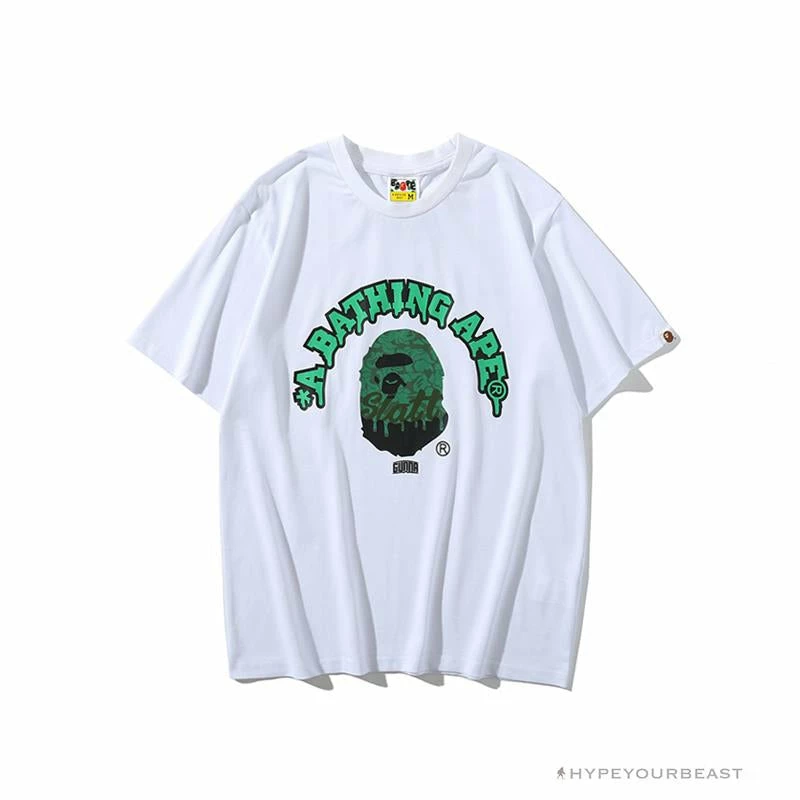 BAPE Paint Splash Green Camouflage Tee Shirt ‘WHITE’ Clothes