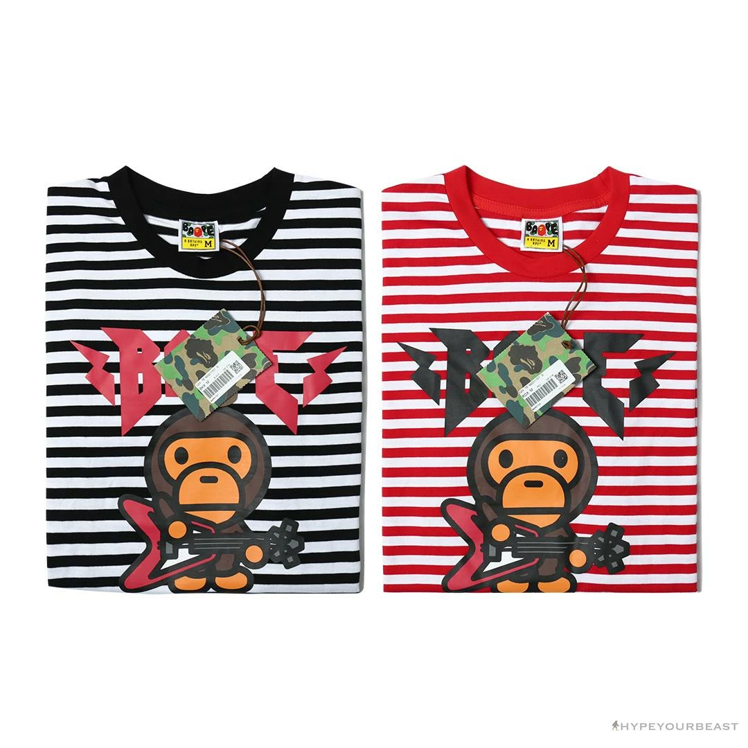 BAPE Baby Milo Rock Bass Player Striped Tee Shirt ‘BLACK’ Clothes