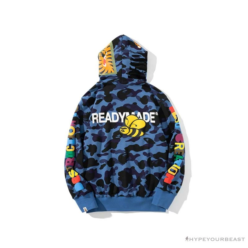 BAPE X Readymade Tiger Head Foam Camouflage Hoodie ‘BLUE’ Clothes