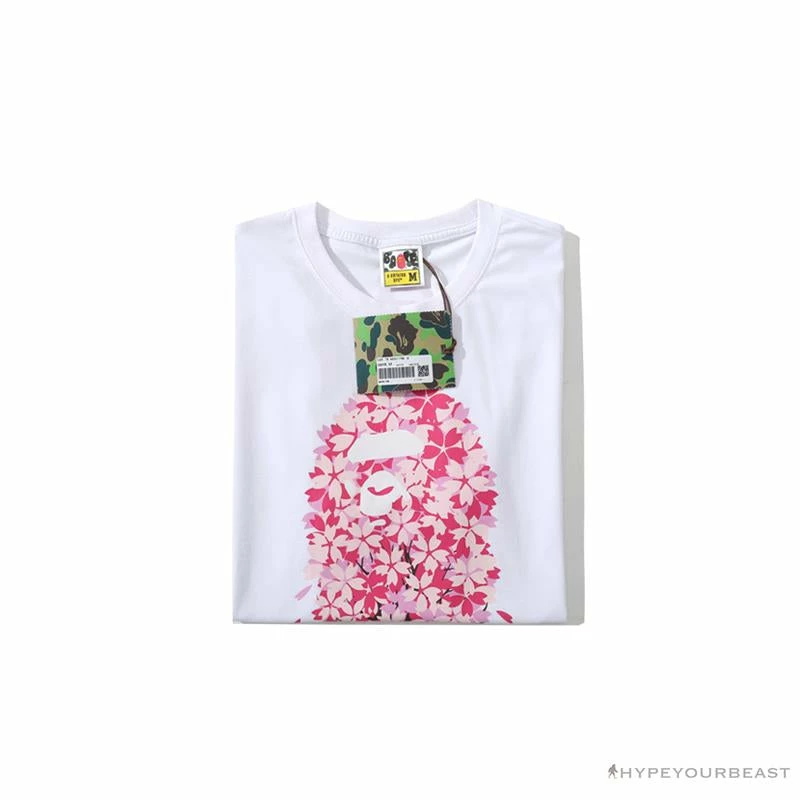 BAPE Japan Limited Edition Pink Cherry Tree Tee Shirt ‘WHITE’