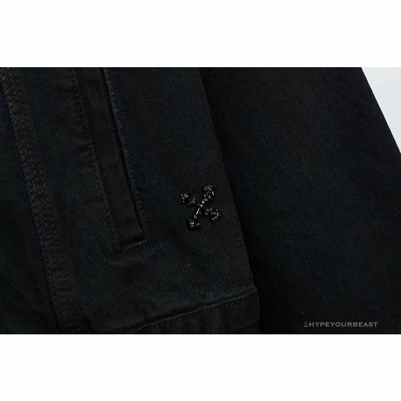 OFF-WHITE Autumn And Winter New ️Back Blue Arrow Wash Denim Jacket Hoodies & Jackets